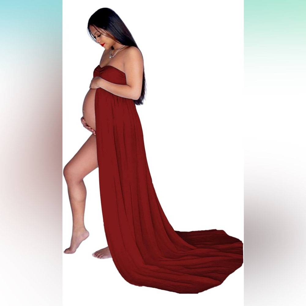 Burgundy Women's Off Shoulder Strapless Maternity Dress for Photography